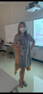 Math teacher Tonya Barnes prepares to teach her class in person and virtually simultaneously. 